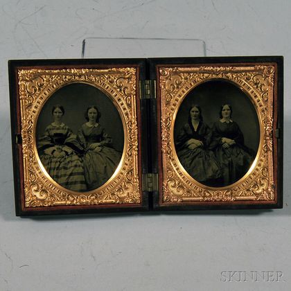 Two Sixth-plate Ambrotype Portraits Depicting Four Sisters