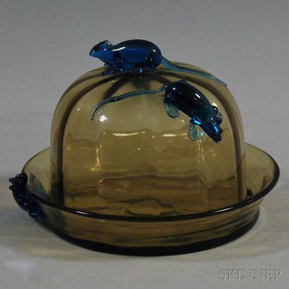 Venetian Glass Covered Two-part Cheese Dish with Mice