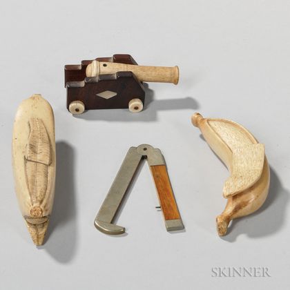 Four Small Carved Bone/Whale Ivory Items