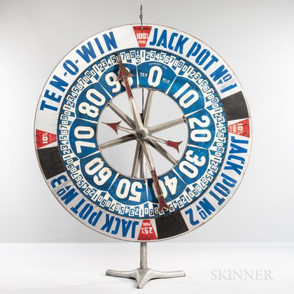 Large Painted Wood "Ten-o-win" Wheel of Chance