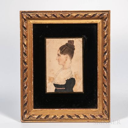 American School, Mid-19th Century Miniature Portrait of a Lady in Profile