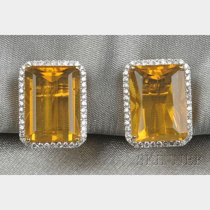 18kt Gold, Fire Opal, and Diamond Earclips