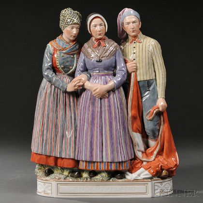 Royal Copenhagen Porcelain Figural Group of Two Women and a Man
