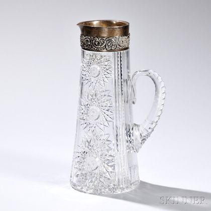 Late Victorian Cut Glass Pitcher with Sterling Silver Collar