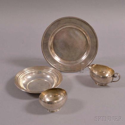 Four Pieces of Arts and Crafts Sterling Silver Tableware