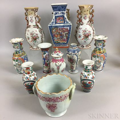 Eleven Mostly Chinese Export Porcelain Vases