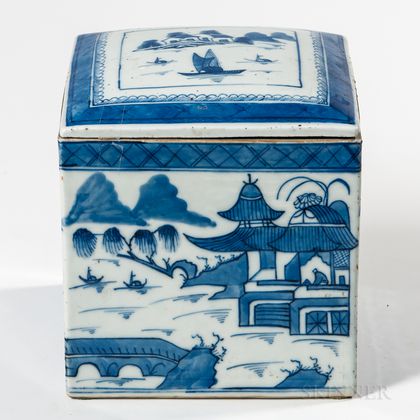 Rare Canton Export Porcelain Square Box