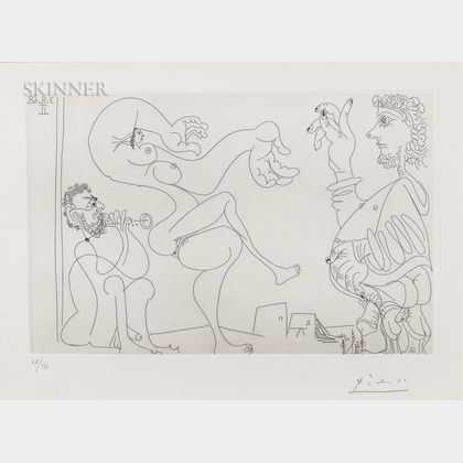 Pablo Picasso (Spanish, 1881-1973) Danse du ventre dans le désert, avec spectateur bedonnant