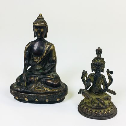 Two Bronze Sculptures of Ganesh and Buddha