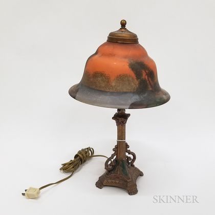 Painted Metal and Glass Table Lamp