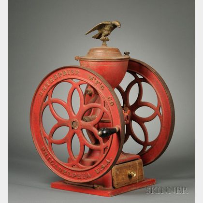 Enterprise Mfg. Co. Red-painted Cast Iron Coffee Mill