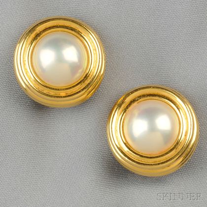 18kt Gold and Mabe Pearl Earclips, Tiffany & Co.