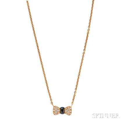 18kt Gold, Onyx, and Diamond Bow Necklace, Van Cleef & Arpels