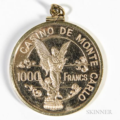 Monte Carlo Casino 14kt Gold 1000 Francs Medallion
