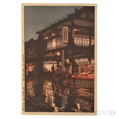 Hiroshi Yoshida (1876-1950),Kagurazaka Street after a Night Rain