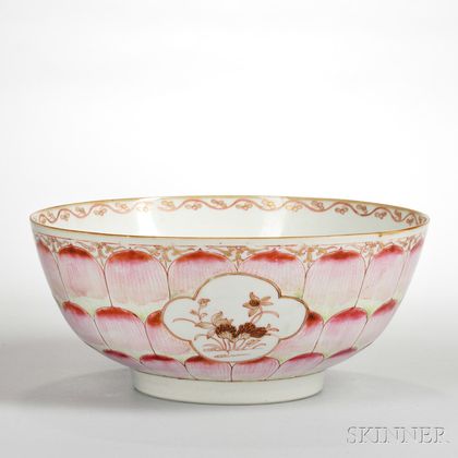 Famille Rose Lotus Pattern Export Porcelain Punch Bowl