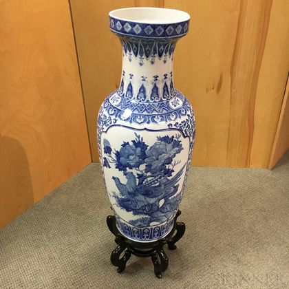 Large Blue and White Transfer Vase