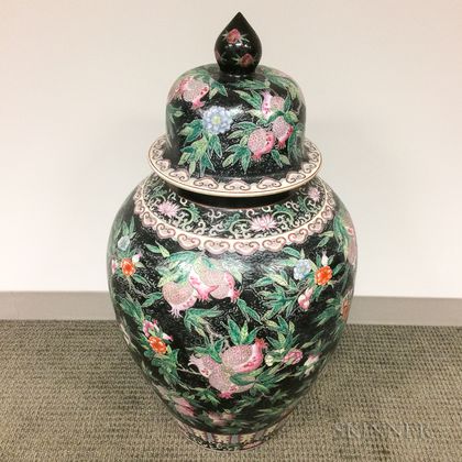 Large Famille Noir Covered Vase