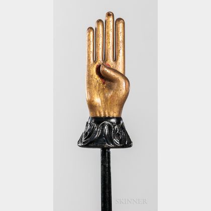 Gold- and Black-painted Heart and Hand Odd Fellows Warden's Staff with Stand