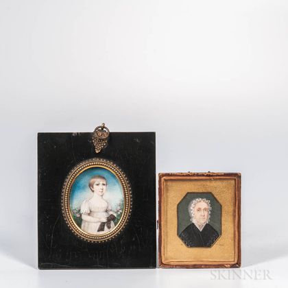 Two American School Miniature Portraits of Ladies