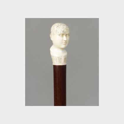 Carved and Incised Ivory Phrenology Cane