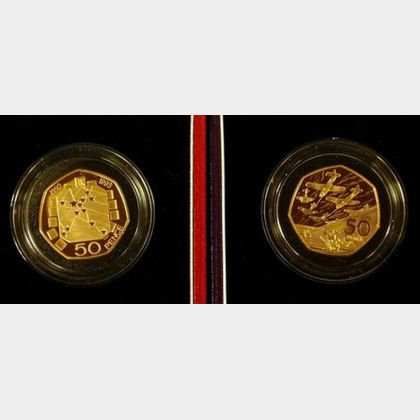Two United Kingdom Gold Proof Fifty Pence Coins