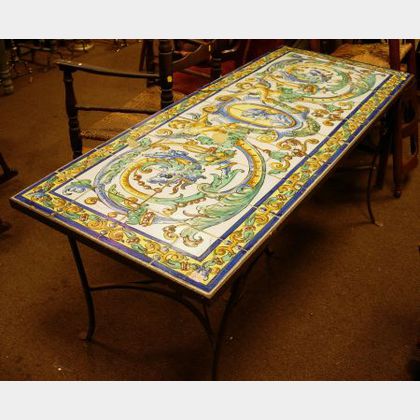 Italian Faience Tile-top Wrought Iron Table