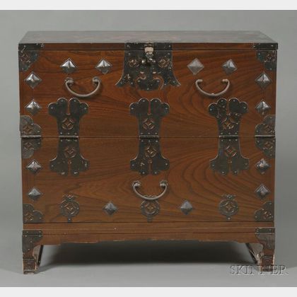 Asian Metal-mounted Elmwood Two-Drawer Chest
