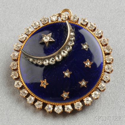 Antique Gold, Enamel, and Diamond Pendant/Brooch, Jaques & Marcus