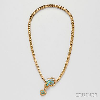Antique Gold and Turquoise Snake Necklace