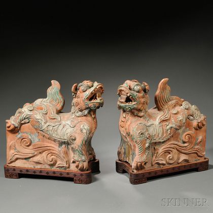 Pair of Pottery Lion-shaped Stands