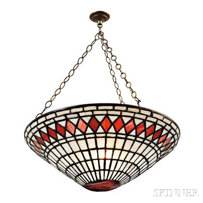 Mosaic Glass Hanging Lamp Attributed to Tiffany 