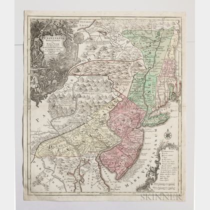Pennsylvania, New Jersey, and New York. Tobias Conrad Lotter (1717-1777) Pensylvania Nova Jersey et Nova York cum Regionibus ad Fluvium