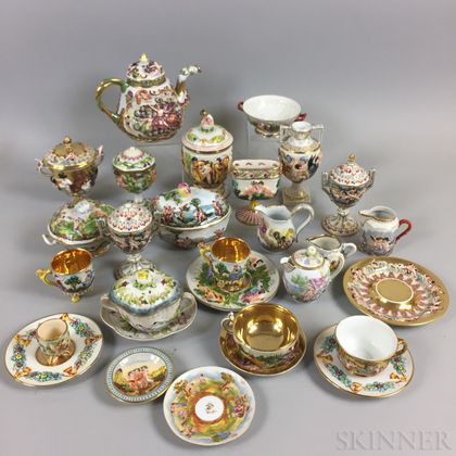 Twenty-nine Pieces of Mostly Capo di Monte Ceramic Tableware Items. Estimate $200-400