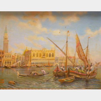Framed Oil on Canvasboard View of the Grand Canal, Venice