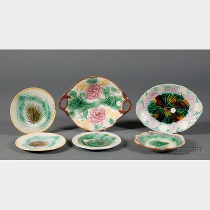 Six Majolica Serving Dishes and Plates