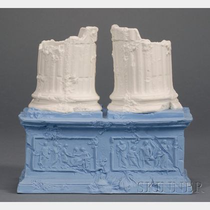 Wedgwood Blue and White Jasper Double Ruined Column Vase