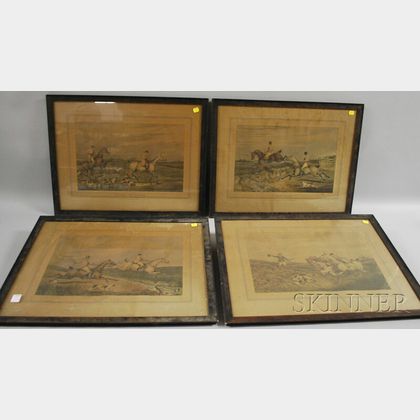 Four Framed English Hand-colored Fox Hunt Scene Prints