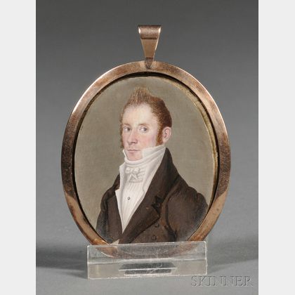 American School, 19th Century Portrait Miniature of a Ginger-haired Gentleman.
