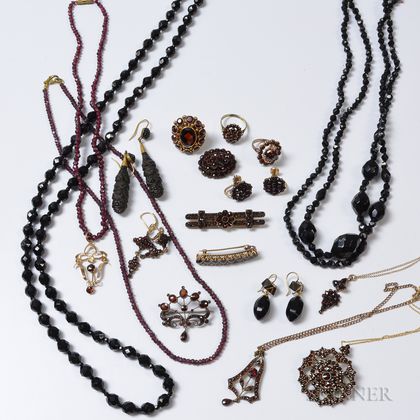 Group of Antique Jet and Garnet Jewelry