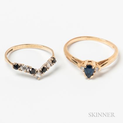 Two Gold, Sapphire, and Diamond Rings