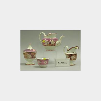 Seven Pieces of Pink Lustre Ceramics. 