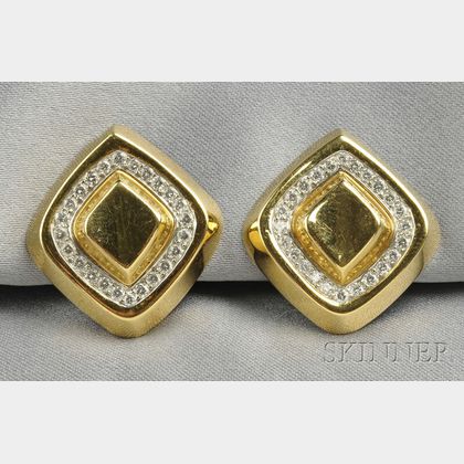 18kt Gold and Diamond Earclips, Retailed by Dorfman