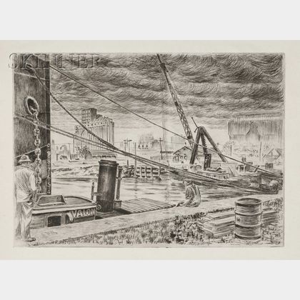 Niels Yde Andersen (Danish/American, 1888-1952) Lot of Four Harbor Scenes: Sailing with the Setting Sun
