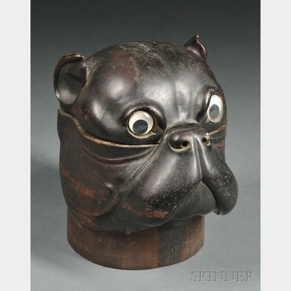 Carved Hardwood Humidor in the Form of a Bulldog Head