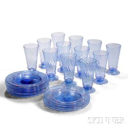 Group of Venetian Crystal Stemware and Glass Plates