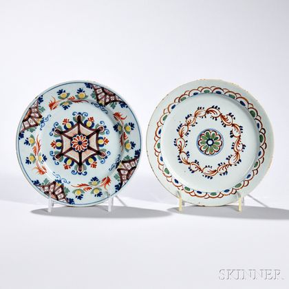 Two Polychrome Decorated Tin-glazed Earthenware Plates