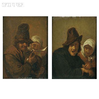 School of David Teniers II (Flemish, 1610-1690) Two Figure Paintings Representing the Senses: Personification of Touch