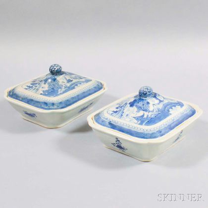 Two Canton Porcelain Covered Vegetable Dishes