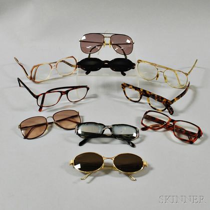Ten Designer Plastic and Metal Glasses and Sunglasses
